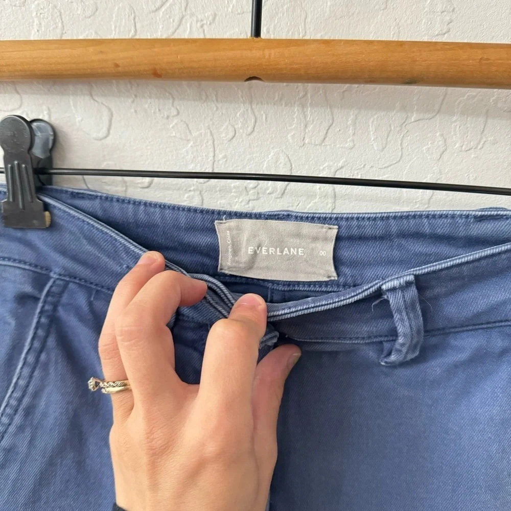 Everlane Cropped Straight Wide Leg Blue Pants Slant Pockets 00 - Picture 4 of 5